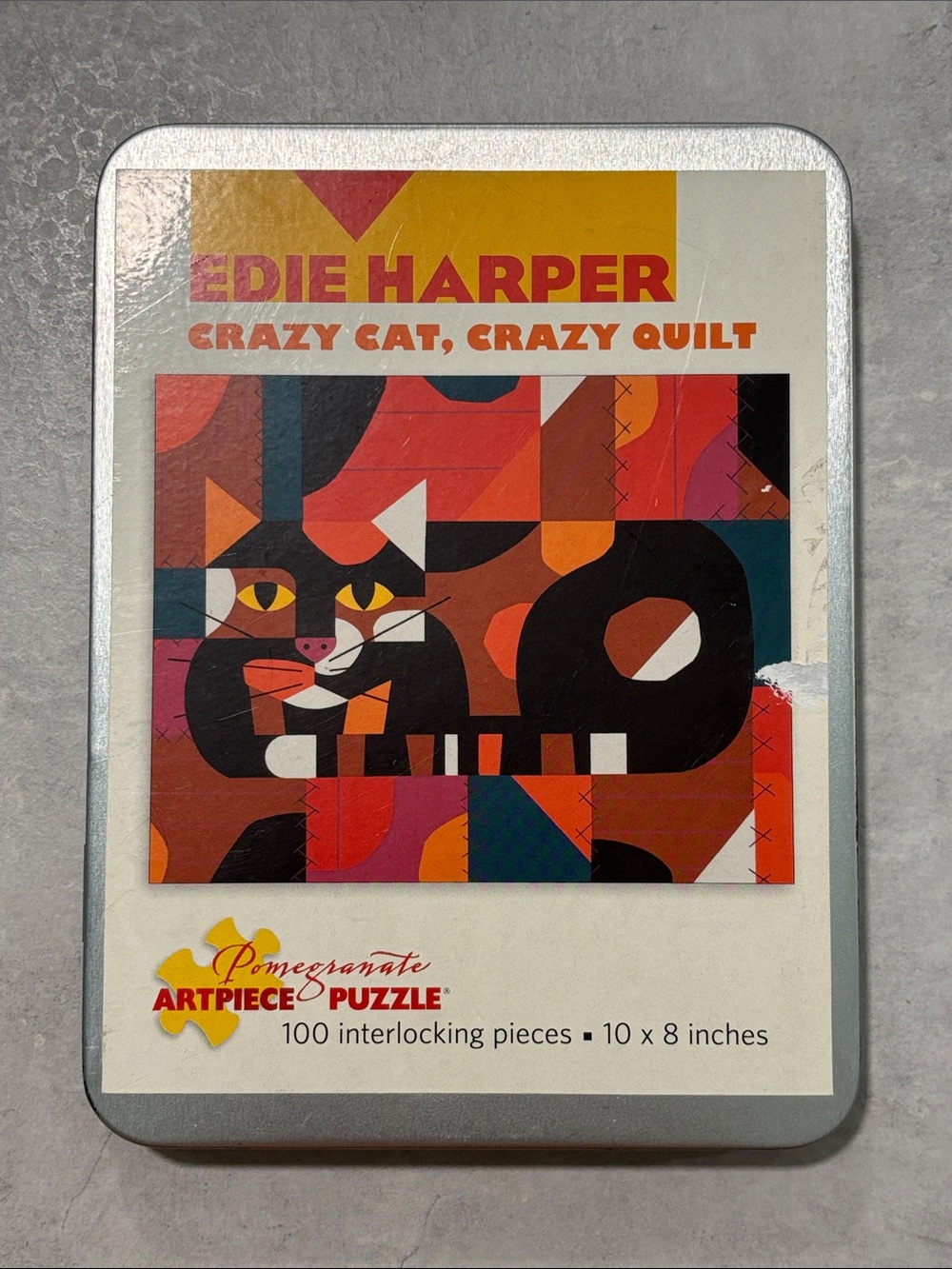 Pomegranate 100 Piece Puzzle In Tin - Edie Harper - Crazy Cat, Crazy Quilt
